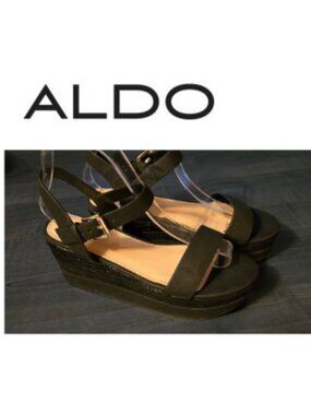 Black Wedge Platform ankle straps Sandals - 8